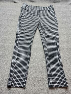 LOFT Marisa Pants Womens 2P Black Check Ankle Work Stretch